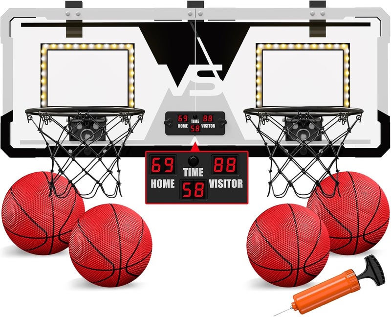 HYES 2 Player Basketball Game, Dual Shot Over The Door Mini Basketball Hoop Indoor with Scoreboard & LED, Basketball Toy Gifts for Kids Boys Girls Adults, Suit for Bedroom/Office/Outdoor/Pool, Black - Image 1